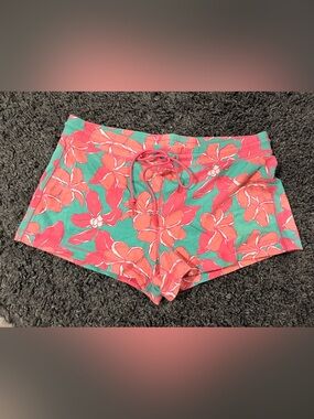 Vineyard Vines Floral Drawstring Women’s Shorts - Coral Pink & Teal Size Medium